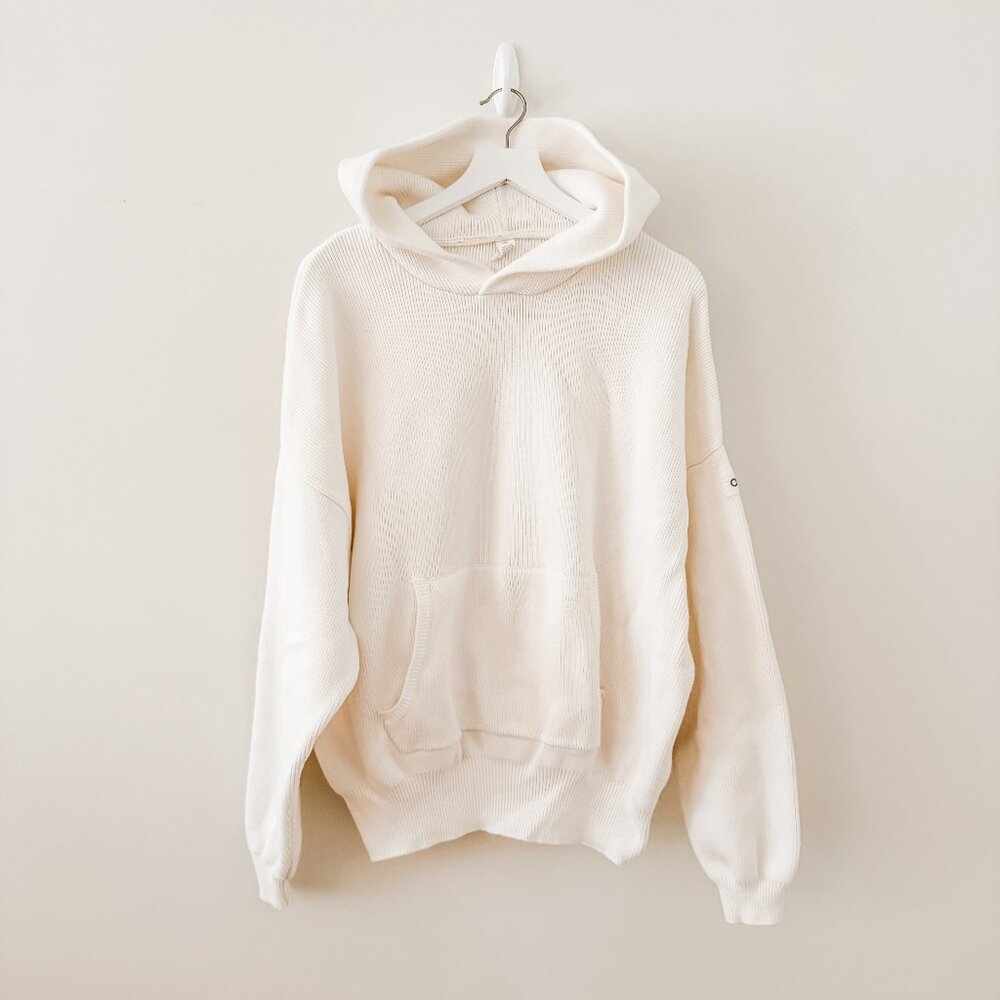 Alo Yoga Scholar Ribbed Sweatshirt Hoodie – Cream (Medium)